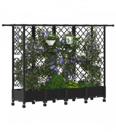 vidaXL Raised Bed with Trellis and Roof Black 202.5 x 40 x 127 cm PP