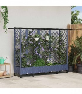 vidaXL Raised Bed with Trellis and Roof Grey 202.5 x 40 x 127 cm PP