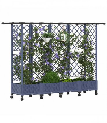 vidaXL Raised Bed with Trellis and Roof Grey 202.5 x 40 x 127 cm PP