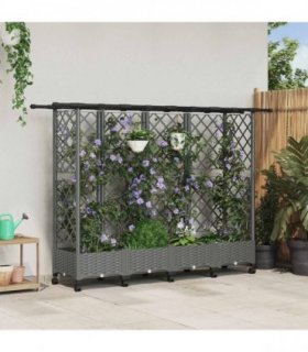 vidaXL Raised Bed with Trellis and Roof Light Grey 202.5 x 40 x 127 cm