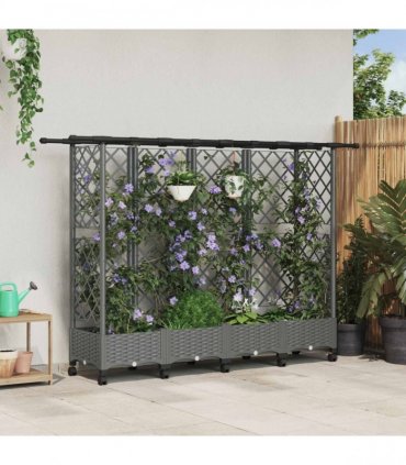 vidaXL Raised Bed with Trellis and Roof Light Grey 202.5 x 40 x 127 cm