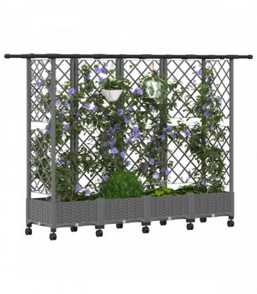 vidaXL Raised Bed with Trellis and Roof Light Grey 202.5 x 40 x 127 cm