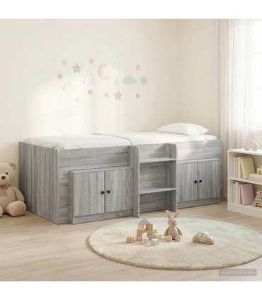 vidaXL Loft Bed Frame with Cabinet 3 pcs Grey Sonoma Engineered Wood