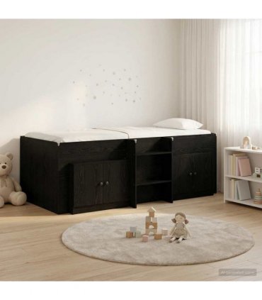 vidaXL Loft Bed Frame with Cabinet 3 pcs Black Engineered Wood