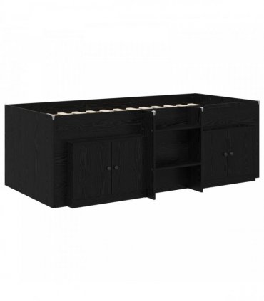 vidaXL Loft Bed Frame with Cabinet 3 pcs Black Engineered Wood