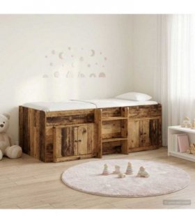 vidaXL Loft Bed Frame with Cabinet 3 pcs Old Wood Engineered Wood