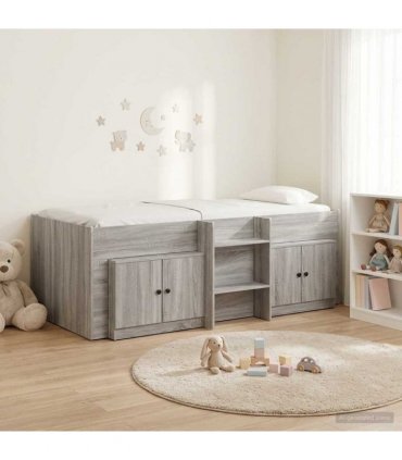 vidaXL Loft Bed Frame with Cabinet 3 pcs Grey Sonoma Engineered Wood