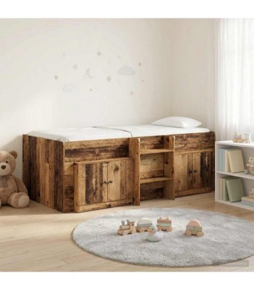 vidaXL Loft Bed Frame with Cabinet 3 pcs Old Wood Engineered Wood