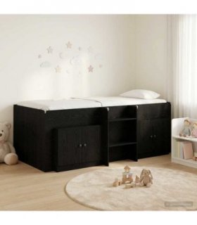 vidaXL Loft Bed Frame with Cabinet 3 pcs Black Engineered Wood