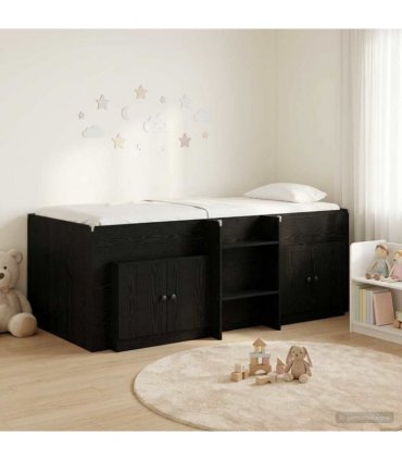 vidaXL Loft Bed Frame with Cabinet 3 pcs Black Engineered Wood