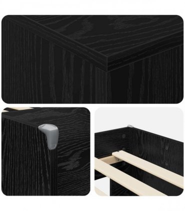 vidaXL Loft Bed Frame with Cabinet 3 pcs Black Engineered Wood