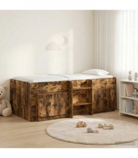 vidaXL Loft Bed Frame with Cabinet 3 pcs Smoked Oak Engineered Wood