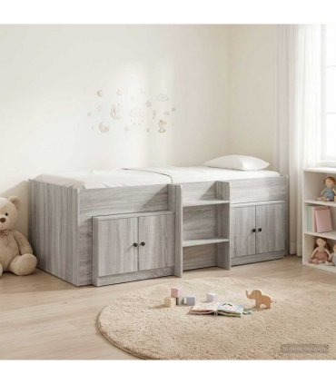 vidaXL Loft Bed Frame with Cabinet 3 pcs Grey Sonoma Engineered Wood