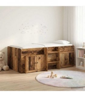 vidaXL Loft Bed Frame with Cabinet 3 pcs Old Wood Engineered Wood