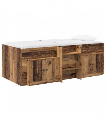 vidaXL Loft Bed Frame with Cabinet 3 pcs Old Wood Engineered Wood