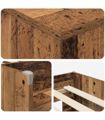 vidaXL Loft Bed Frame with Cabinet 3 pcs Old Wood Engineered Wood