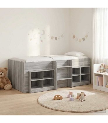 vidaXL Loft Bed Frame with Cabinet 3 pcs Grey Sonoma Engineered Wood