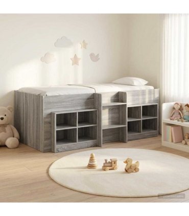 vidaXL Loft Bed Frame with Cabinet 3 pcs Grey Sonoma Engineered Wood
