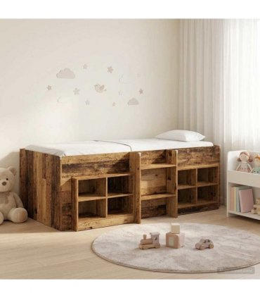 vidaXL Loft Bed Frame with Cabinet 3 pcs Old Wood Engineered Wood
