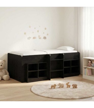 vidaXL Loft Bed Frame with Cabinet 3 pcs Black Oak Engineered Wood
