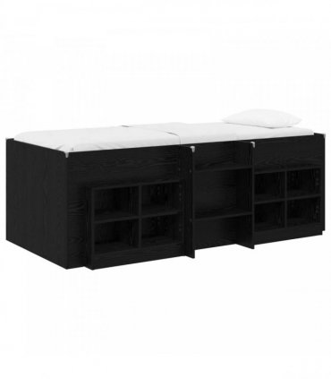vidaXL Loft Bed Frame with Cabinet 3 pcs Black Oak Engineered Wood