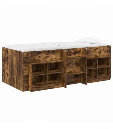 vidaXL Loft Bed Frame with Cabinet 3 pcs Smoked Oak Engineered Wood