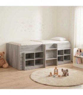 vidaXL Loft Bed Frame with Cabinet 3 pcs Grey Sonoma Engineered Wood