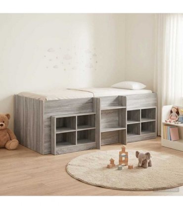 vidaXL Loft Bed Frame with Cabinet 3 pcs Grey Sonoma Engineered Wood