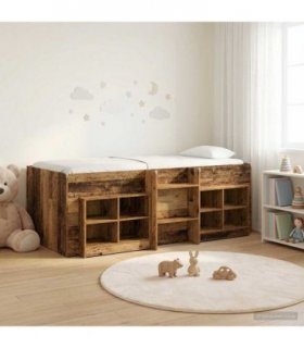 vidaXL Loft Bed Frame with Cabinet 3 pcs Old Wood Engineered Wood