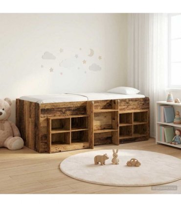 vidaXL Loft Bed Frame with Cabinet 3 pcs Old Wood Engineered Wood