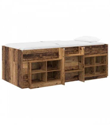 vidaXL Loft Bed Frame with Cabinet 3 pcs Old Wood Engineered Wood