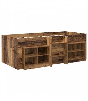 vidaXL Loft Bed Frame with Cabinet 3 pcs Old Wood Engineered Wood