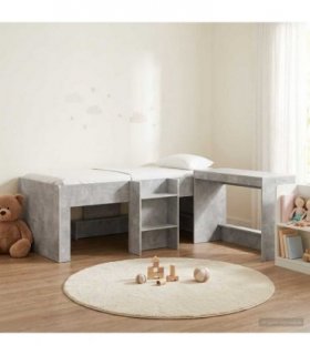 vidaXL Kids'High Bed Frame with Desk 2 pcs Concrete Grey