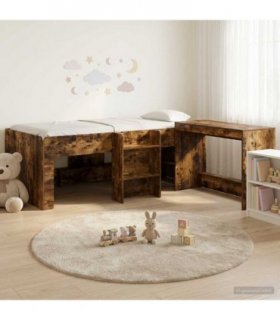 vidaXL Kids'High Bed Frame with Desk 2 pcs Smoked Oak Engineered Wood