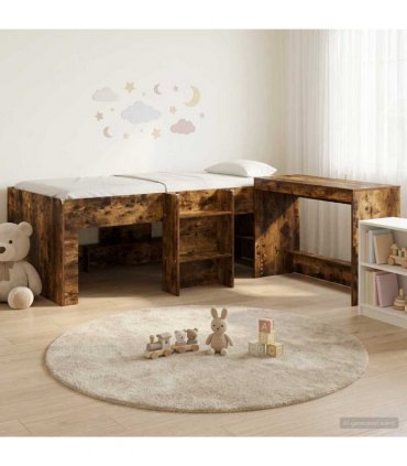 vidaXL Kids'High Bed Frame with Desk 2 pcs Smoked Oak Engineered Wood