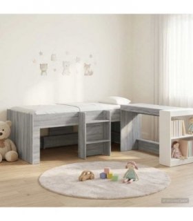 vidaXL Kids'High Bed Frame with Desk 2 pcs Grey Sonoma