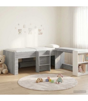 vidaXL Kids'High Bed Frame with Desk 2 pcs Grey Sonoma