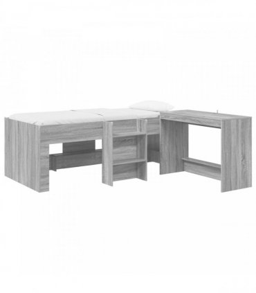 vidaXL Kids'High Bed Frame with Desk 2 pcs Grey Sonoma