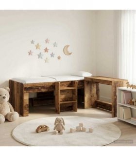 vidaXL Kids'High Bed Frame with Desk 2 pcs Old wood Engineered Wood