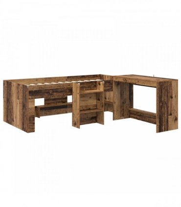 vidaXL Kids'High Bed Frame with Desk 2 pcs Old wood Engineered Wood