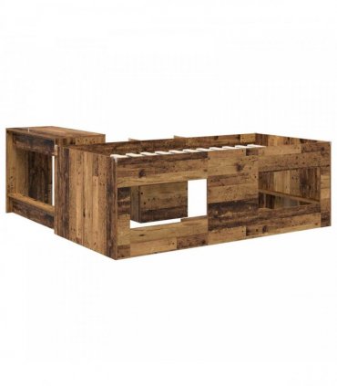 vidaXL Kids'High Bed Frame with Desk 2 pcs Old wood Engineered Wood