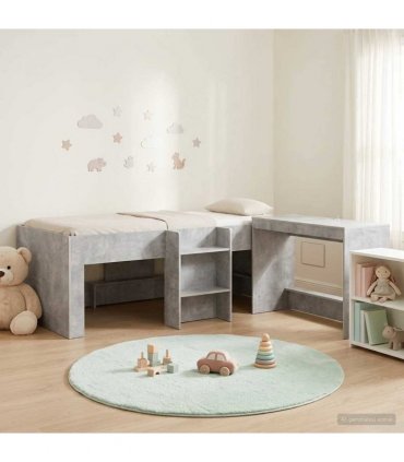 vidaXL Kids'High Bed Frame with Desk 2 pcs Concrete Grey