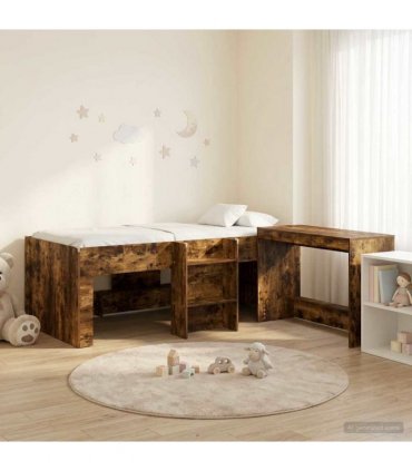 vidaXL Kids'High Bed Frame with Desk 2 pcs Smoked Oak Engineered Wood
