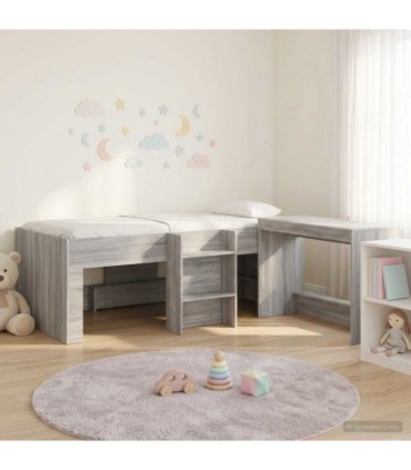 vidaXL Kids'High Bed Frame with Desk 2 pcs Grey Sonoma