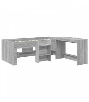 vidaXL Kids'High Bed Frame with Desk 2 pcs Grey Sonoma