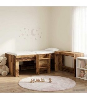 vidaXL Kids'High Bed Frame with Desk 2 pcs Old wood Engineered Wood
