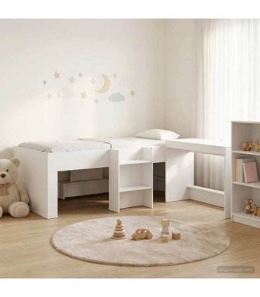 vidaXL Kids'High Bed Frame with Desk 2 pcs White Engineered Wood