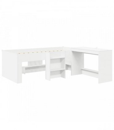 vidaXL Kids'High Bed Frame with Desk 2 pcs White Engineered Wood