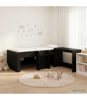 vidaXL Kids'High Bed Frame with Desk 2 pcs Black Oak Engineered Wood