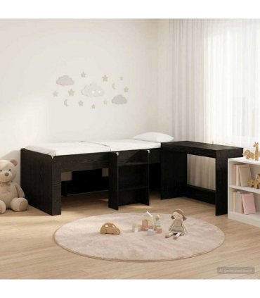 vidaXL Kids'High Bed Frame with Desk 2 pcs Black Oak Engineered Wood
